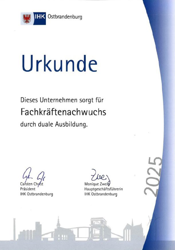 IHK Urkunde Ostbrandenburg 2025